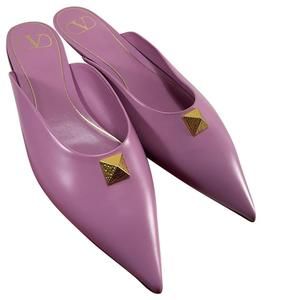 Purple Single Rockstud Roman Stud Pink Flat Mules Shoes E051